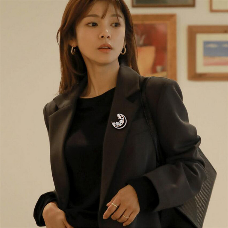 Nouă broșă elegantă cu perle de lună cu stras pentru femei, steaua de cristal, ace de rever, bijuterii de modă coreeană, accesorii pentru îmbrăcăminte