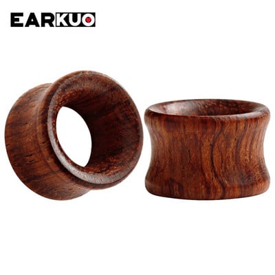 EARKUO Moda populare, dopuri de urechi și tuneluri din lemn, în formă de gol, piercing pentru corp, bijuterii, calibre pentru cercei, 2 buc.