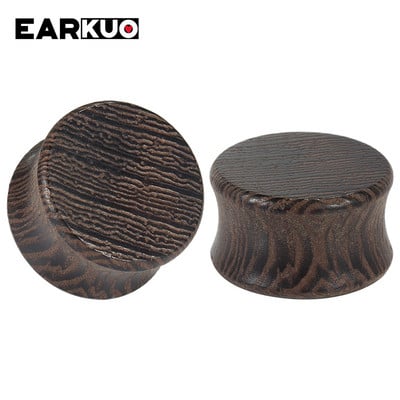 EARKUO Moda populare, dopuri de urechi și tuneluri din lemn, în formă de gol, piercing pentru corp, bijuterii, calibre pentru cercei, 2 buc.