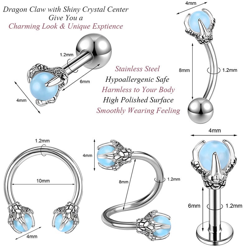 ZS 16G Inel pentru nas cu gheare de dragon Cerceu concă răsucit din oțel inoxidabil.