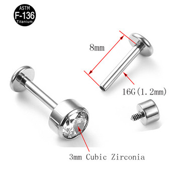 ASTM F136 Титаниеви шпилки за уши Labret Stud CZ Round Tragus Lip Ring Ушен хрущял Обеца Пиърсинг за устни Шпил за устни Бижута за тяло Пиърсинг