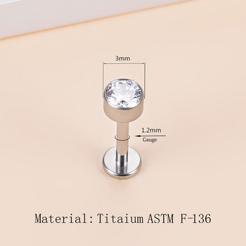 ASTM F136 Титаниеви шпилки за уши Labret Stud CZ Round Tragus Lip Ring Ушен хрущял Обеца Пиърсинг за устни Шпил за устни Бижута за тяло Пиърсинг