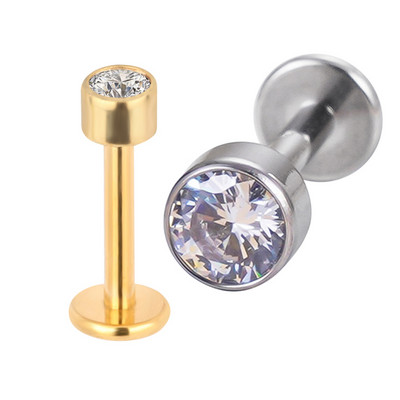 ASTM F136 Титаниеви шпилки за уши Labret Stud CZ Round Tragus Lip Ring Ушен хрущял Обеца Пиърсинг за устни Шпил за устни Бижута за тяло Пиърсинг