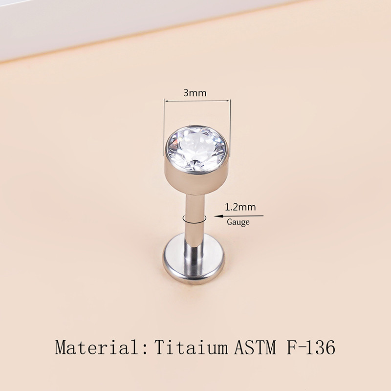 ASTM F136 Titán fülcsavarok Labret Stud CZ Kerek Tragus ajakgyűrű fülporc fülbevaló piercing ajak ékszer testékszer piercing