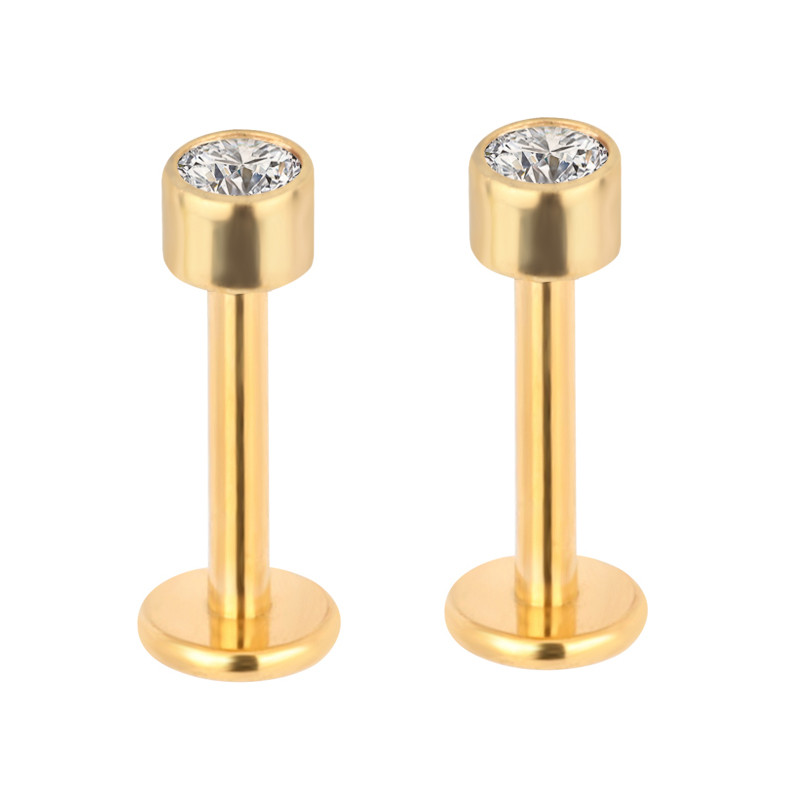 ASTM F136 Titán fülcsavarok Labret Stud CZ Kerek Tragus ajakgyűrű fülporc fülbevaló piercing ajak ékszer testékszer piercing