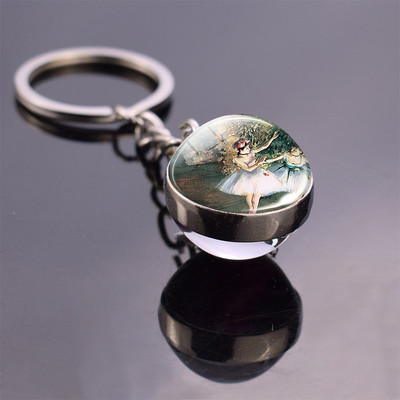 Breloc bijuterii balerină Breloc dublu lateral Clasa de balet Breloc cu bile de sticlă Cadouri pentru iubitorii de balet Edgar Degas Arta modei