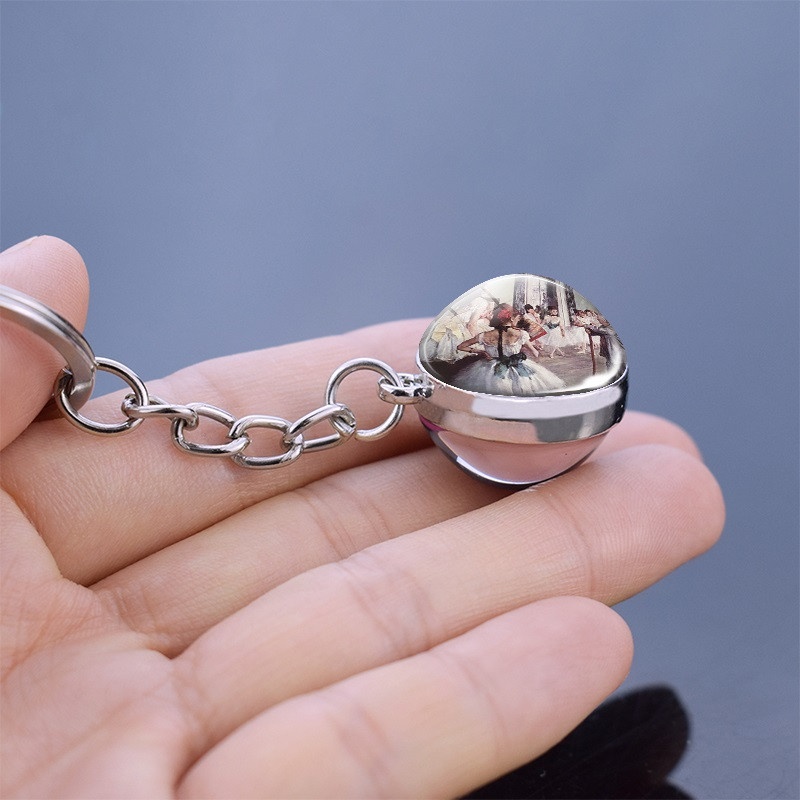 Breloc bijuterii balerină Breloc dublu lateral Clasa de balet Breloc cu bile de sticlă Cadouri pentru iubitorii de balet Edgar Degas Arta modei