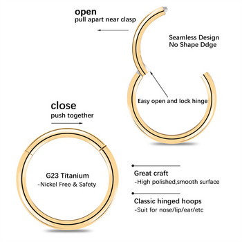 20G 18G 16G G23 Титаниев шарнирен сегмент Пръстен за нос Пръстен за нос Преграда Щракване Ушен хрущял Tragus Helix Пиърсинг за устни Унисекс Пънк бижута