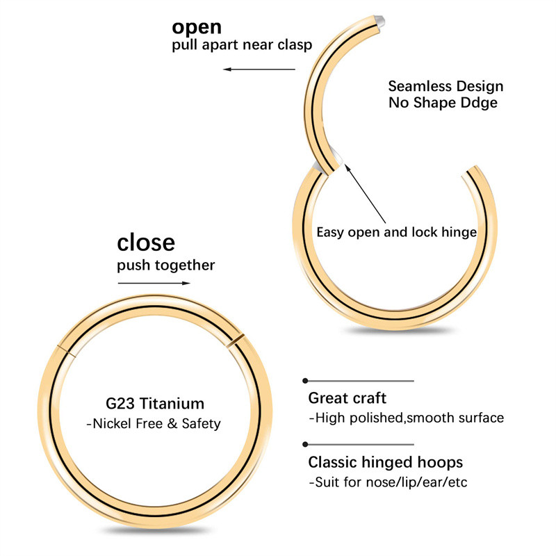 20G 18G 16G G23 titan cu balamale segment inel nas septum clicker cartilaj ureche tragus helix piercing buze bijuterii punk unisex