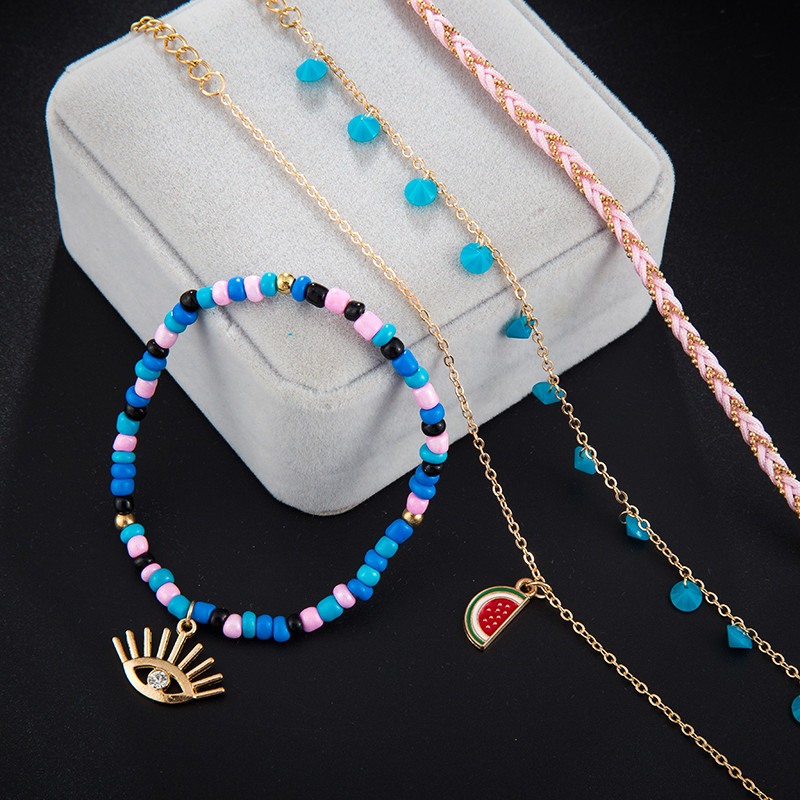 Docona Boho 4 buc/seturi gleznele colorate cu margele de vară pepene verde ochi pandantiv frânghie picioare brățări accesorii femei 8369