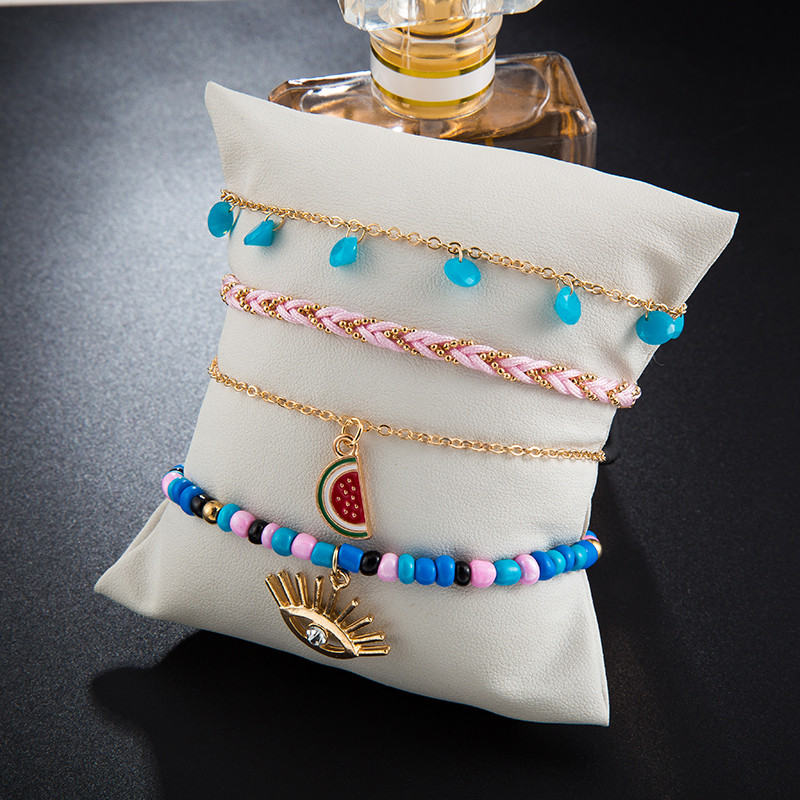 Docona Boho 4 buc/seturi gleznele colorate cu margele de vară pepene verde ochi pandantiv frânghie picioare brățări accesorii femei 8369