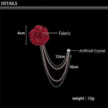Плат Цвете Роза Брошки Игли Метална верига Пискюл Мъжки костюм Яка Ревер Игла Мъже Жени Корейска сватба Банкет Модни бижута