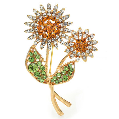 Wuli&baby Ace broșă cu stras strălucitor floarea-soarelui pentru femei 2 culori bijuterii flori broșe accesoriu cadou