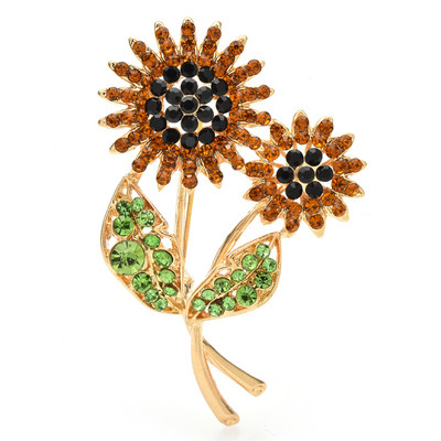 Wuli&baby Ace broșă cu stras strălucitor floarea-soarelui pentru femei 2 culori bijuterii flori broșe accesoriu cadou