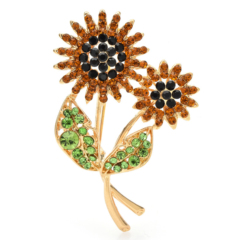 Wuli&baby Ace broșă cu stras strălucitor floarea-soarelui pentru femei 2 culori bijuterii flori broșe accesoriu cadou