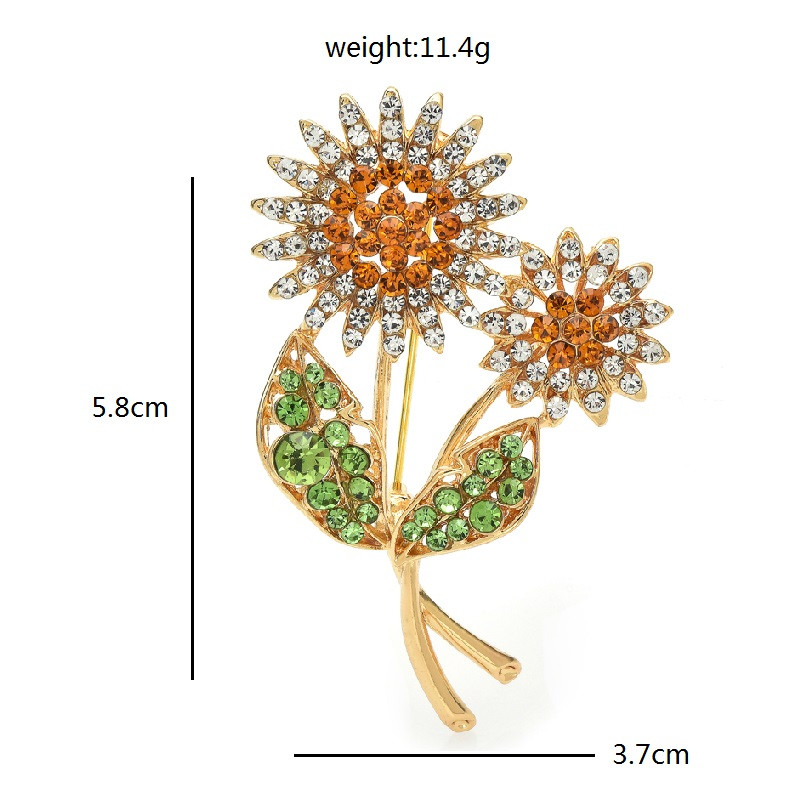 Wuli&baby Ace broșă cu stras strălucitor floarea-soarelui pentru femei 2 culori bijuterii flori broșe accesoriu cadou