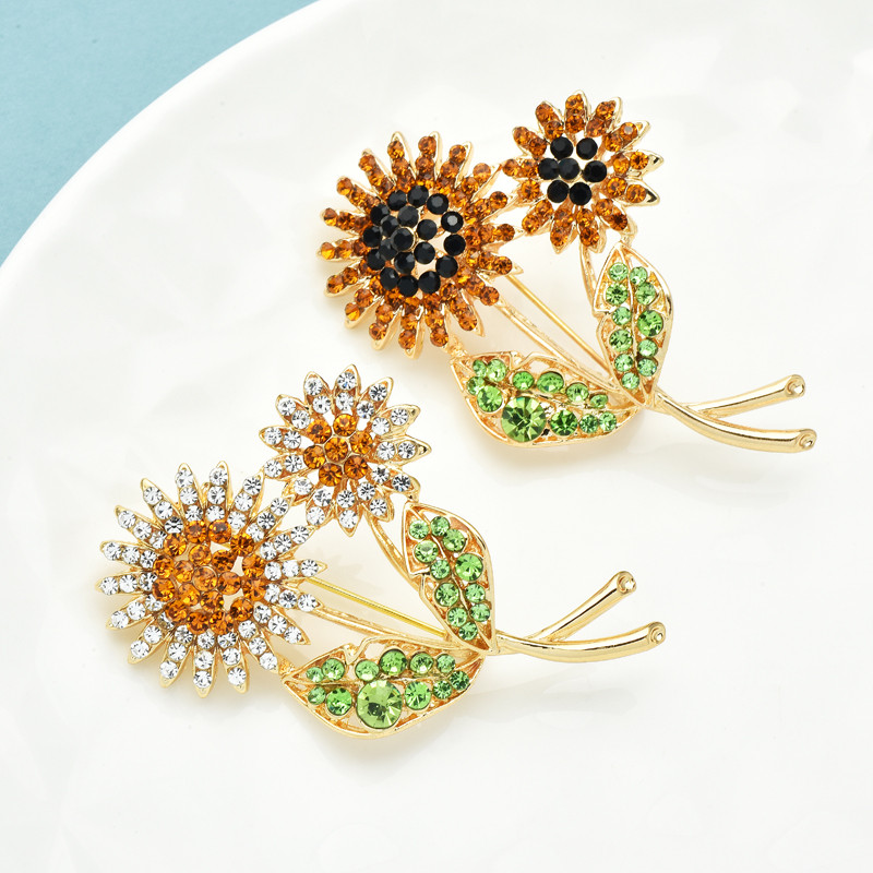 Wuli&baby Ace broșă cu stras strălucitor floarea-soarelui pentru femei 2 culori bijuterii flori broșe accesoriu cadou