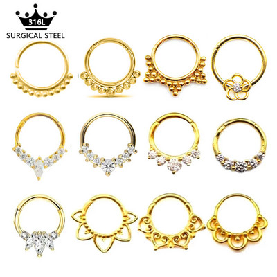 WaterDrop Flower Moon Heart CZ Zircon Punk Inele pentru nas Septum Hoop Cercei Daith Conch Piercing Stud 16G