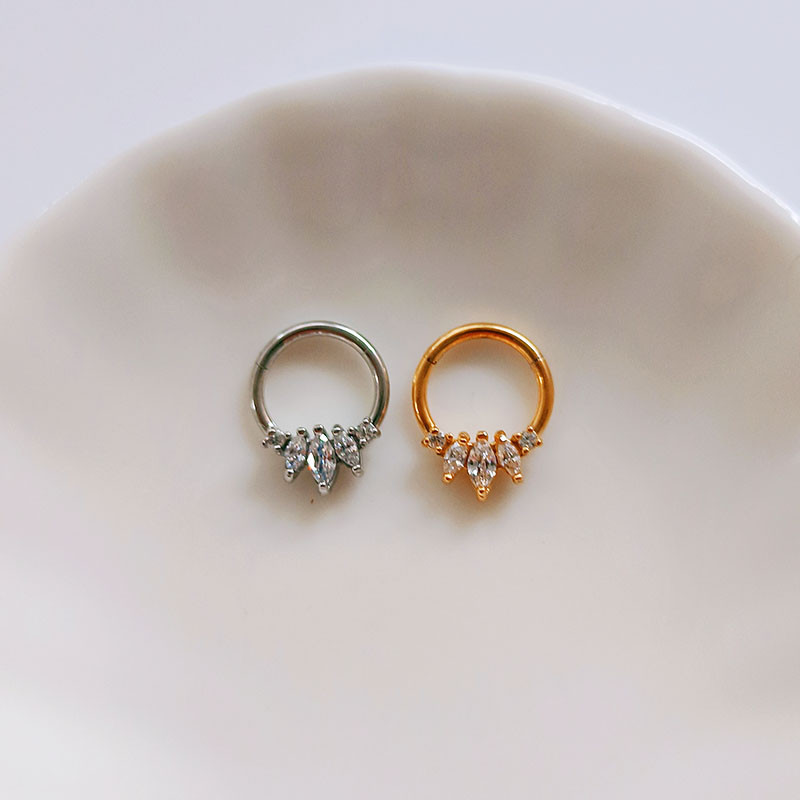 WaterDrop Flower Moon Heart CZ Zircon Punk Inele pentru nas Septum Hoop Cercei Daith Conch Piercing Stud 16G