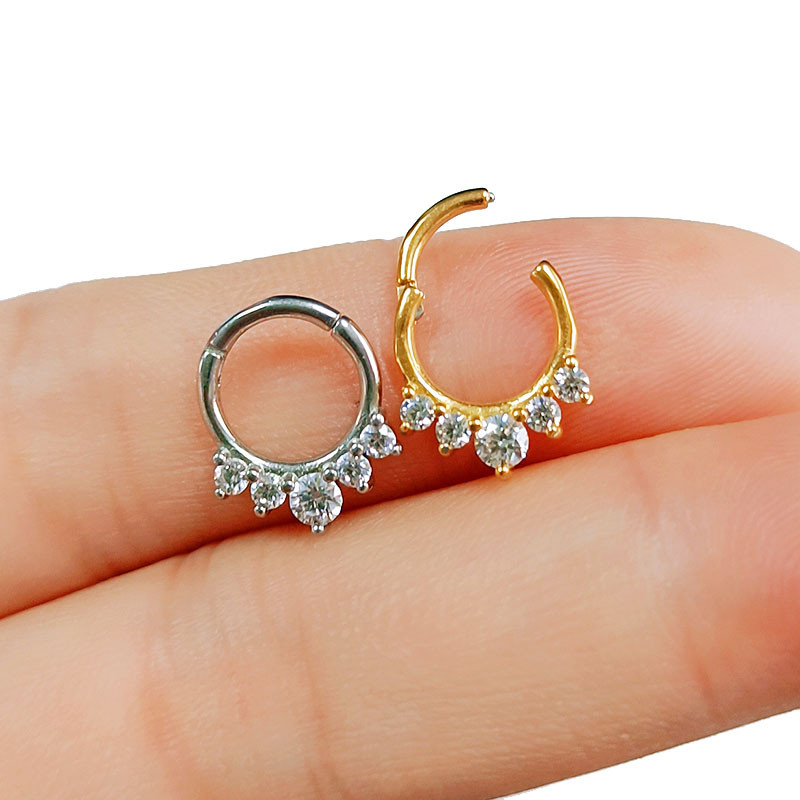 WaterDrop Flower Moon Heart CZ Zircon Punk Inele pentru nas Septum Hoop Cercei Daith Conch Piercing Stud 16G