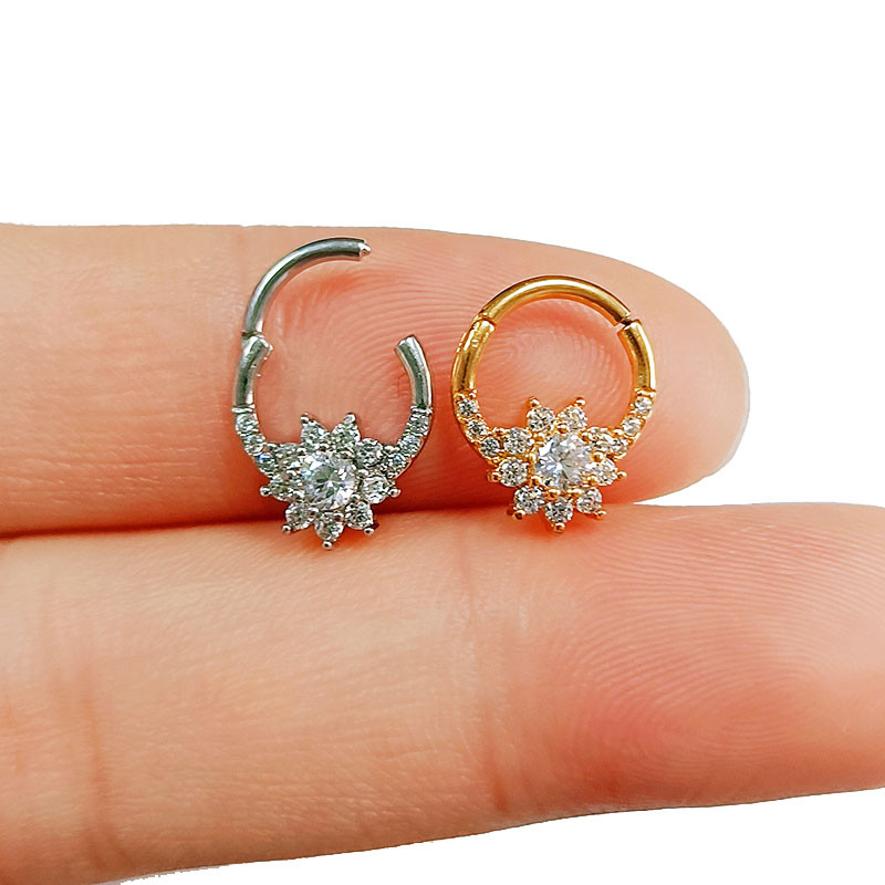 WaterDrop Flower Moon Heart CZ Zircon Punk Inele pentru nas Septum Hoop Cercei Daith Conch Piercing Stud 16G