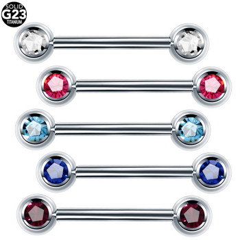 1PC Titanium Opal Mamilo Piercing Tongue Bar Straight Barbell Piercing Crystal Eyebrow Tragus Nipple Ring Секси дамски бижута 14G