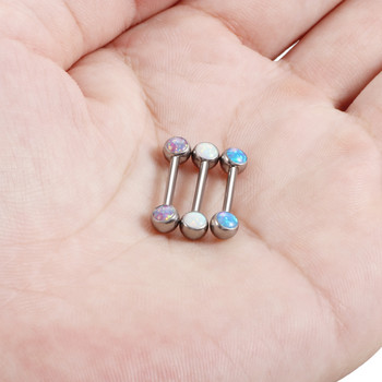 1PC Titanium Opal Mamilo Piercing Tongue Bar Straight Barbell Piercing Crystal Eyebrow Tragus Nipple Ring Секси дамски бижута 14G