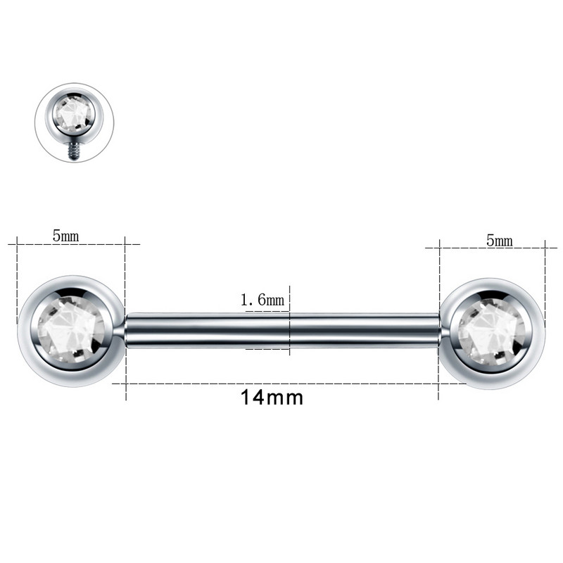 1PC Titan Opal Mamilo Piercing Tongue Bar Straight Barbell Piercing Cristal Sprâncene Tragus Inel pentru mamelon Bijuterii sexy pentru femei 14G