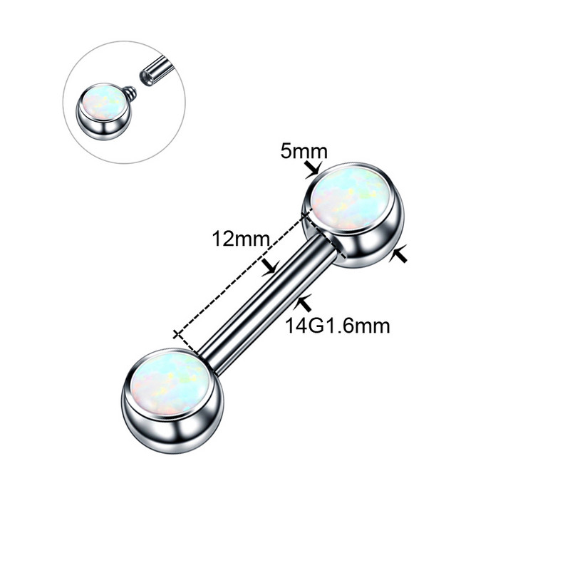 1PC Titan Opal Mamilo Piercing Tongue Bar Straight Barbell Piercing Cristal Sprâncene Tragus Inel pentru mamelon Bijuterii sexy pentru femei 14G