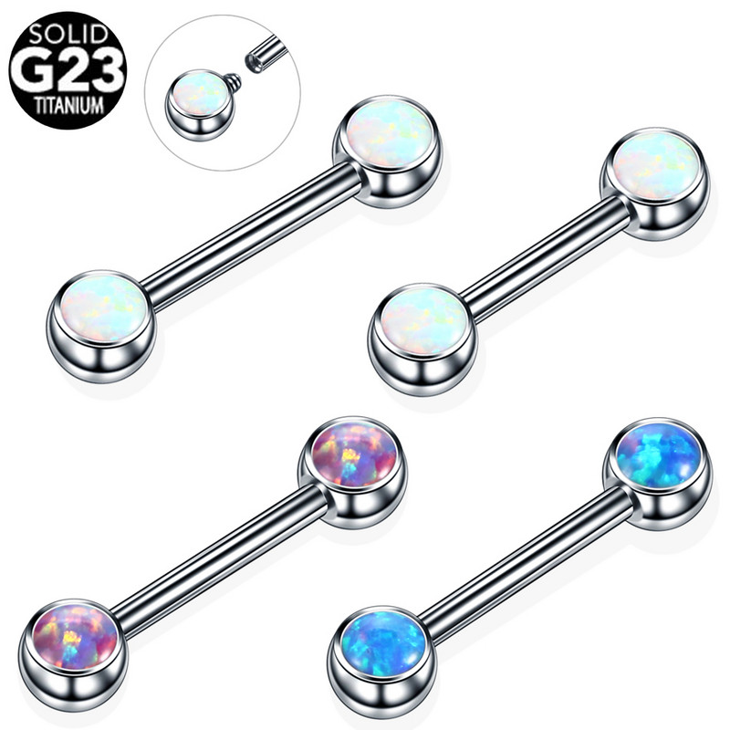 1PC Titan Opal Mamilo Piercing Tongue Bar Straight Barbell Piercing Cristal Sprâncene Tragus Inel pentru mamelon Bijuterii sexy pentru femei 14G