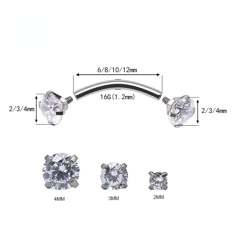 16G G23 piatră de zircon de titan cu filet intern curbat mreană inel pentru sprâncene Helix Daith Rook cercel piercing pentru buze bijuterii pentru corp