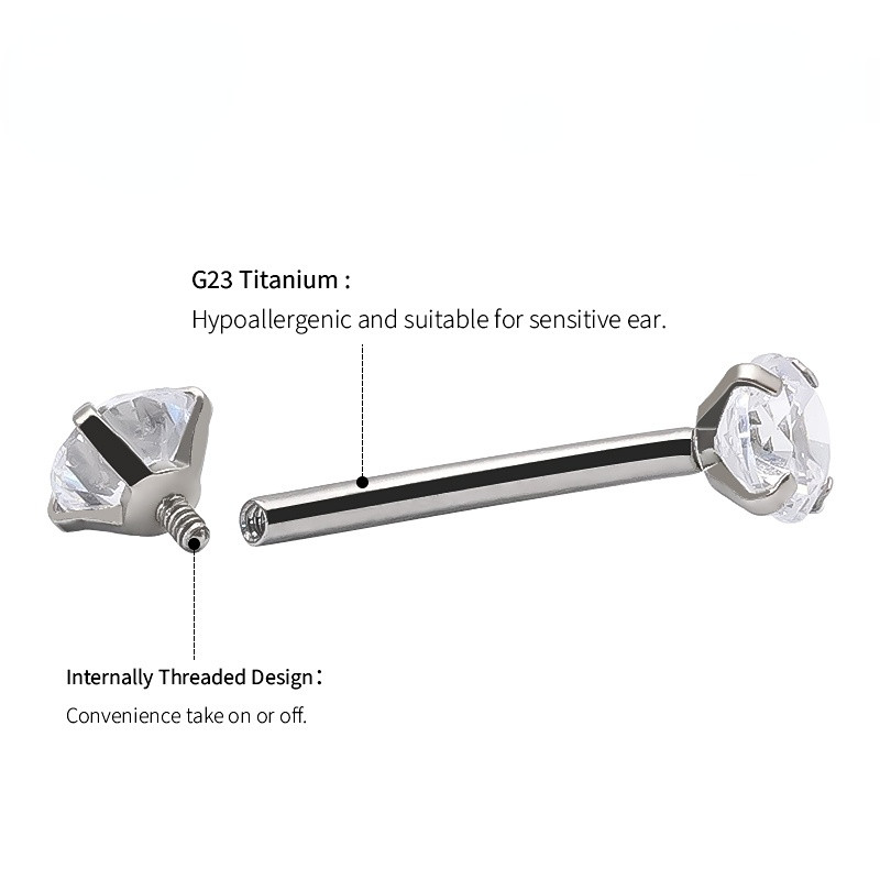 16G G23 piatră de zircon de titan cu filet intern curbat mreană inel pentru sprâncene Helix Daith Rook cercel piercing pentru buze bijuterii pentru corp