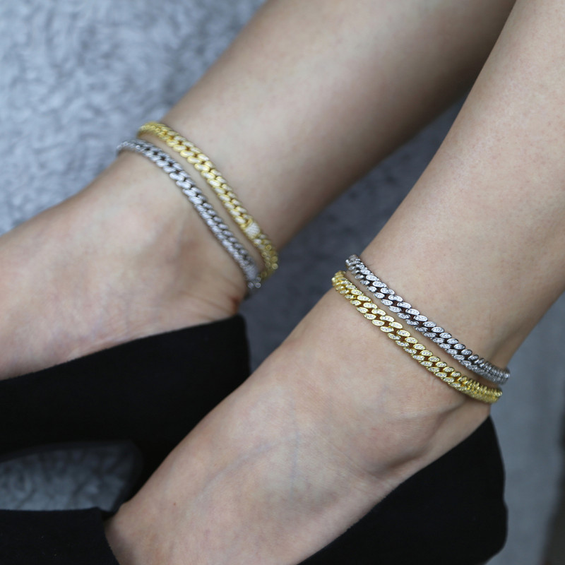 6,5 mm lățime Iced Out Bling 5A cubic zirconia cubanez link lant gleznă pentru femei fete vară plajă subțire picior lanț glez 9" 10"