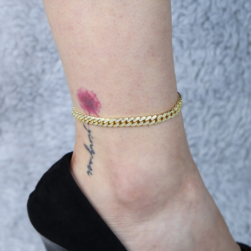 6,5 mm lățime Iced Out Bling 5A cubic zirconia cubanez link lant gleznă pentru femei fete vară plajă subțire picior lanț glez 9" 10"