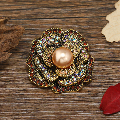 Broșe cu flori de cristal curcubeu de epocă pentru femei, de lux, de culoare aurie, email cu stras, din aliaj, broșă cu plante, ace de siguranță