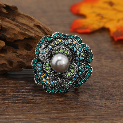 Broșe cu flori de cristal curcubeu de epocă pentru femei, de lux, de culoare aurie, email cu stras, din aliaj, broșă cu plante, ace de siguranță