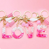 Brelocuri cu litere creative roz, 26 ciucuri din rășină cu sclipici, alfabet englezesc Breloc geantă mașină, brelocuri de cristal, inele, cadouri