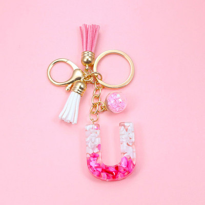 Brelocuri cu litere creative roz, 26 ciucuri din rășină cu sclipici, alfabet englezesc Breloc geantă mașină, brelocuri de cristal, inele, cadouri