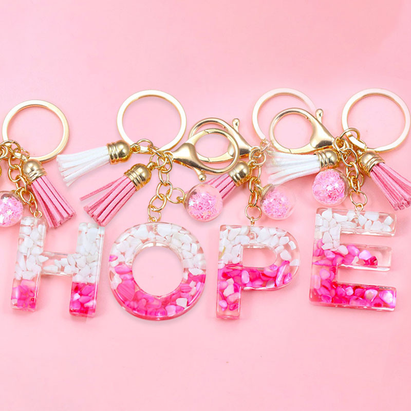 Brelocuri cu litere creative roz, 26 ciucuri din rășină cu sclipici, alfabet englezesc Breloc geantă mașină, brelocuri de cristal, inele, cadouri