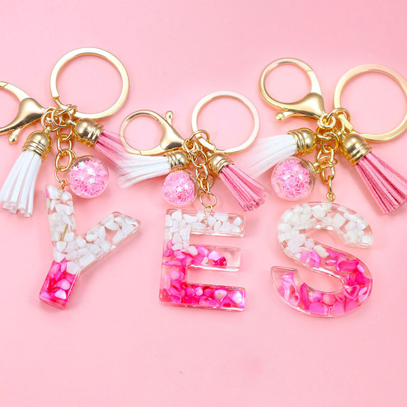 Brelocuri cu litere creative roz, 26 ciucuri din rășină cu sclipici, alfabet englezesc Breloc geantă mașină, brelocuri de cristal, inele, cadouri