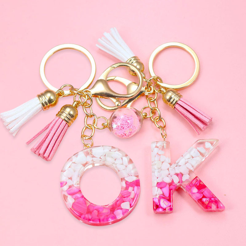Brelocuri cu litere creative roz, 26 ciucuri din rășină cu sclipici, alfabet englezesc Breloc geantă mașină, brelocuri de cristal, inele, cadouri