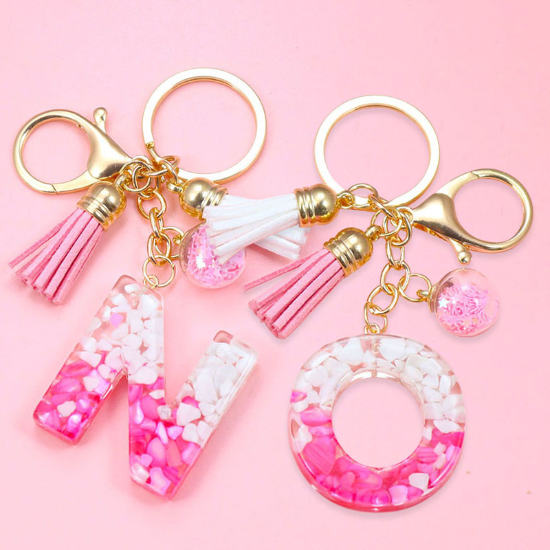 Brelocuri cu litere creative roz, 26 ciucuri din rășină cu sclipici, alfabet englezesc Breloc geantă mașină, brelocuri de cristal, inele, cadouri