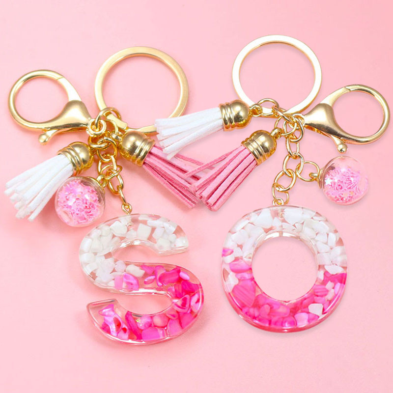 Brelocuri cu litere creative roz, 26 ciucuri din rășină cu sclipici, alfabet englezesc Breloc geantă mașină, brelocuri de cristal, inele, cadouri