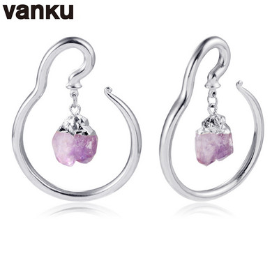 Vanku 2τμχ Φυσική πέτρα από ανοξείδωτο ατσάλι Βάρη αυτιών γοητευτικά σκουλαρίκια στεφάνι στεφάνι αυτιού άγκιστρα μετρητές φορείο Piercing κοσμήματα