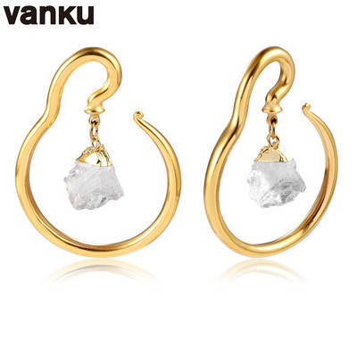 Vanku 2τμχ Φυσική πέτρα από ανοξείδωτο ατσάλι Βάρη αυτιών γοητευτικά σκουλαρίκια στεφάνι στεφάνι αυτιού άγκιστρα μετρητές φορείο Piercing κοσμήματα
