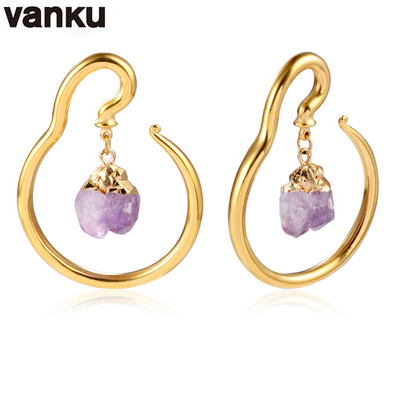 Vanku 2τμχ Φυσική πέτρα από ανοξείδωτο ατσάλι Βάρη αυτιών γοητευτικά σκουλαρίκια στεφάνι στεφάνι αυτιού άγκιστρα μετρητές φορείο Piercing κοσμήματα