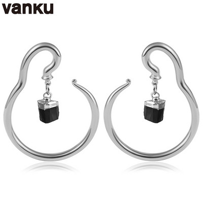 Vanku 2τμχ Φυσική πέτρα από ανοξείδωτο ατσάλι Βάρη αυτιών γοητευτικά σκουλαρίκια στεφάνι στεφάνι αυτιού άγκιστρα μετρητές φορείο Piercing κοσμήματα