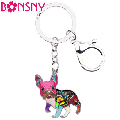 Email Bonsny Aliaj Strass Bulldog Francez Pug Câine Breloc Breloc Bijuterii Animale Pentru Femei Fete Geantă Breloc Mașină Cadou Animal de companie