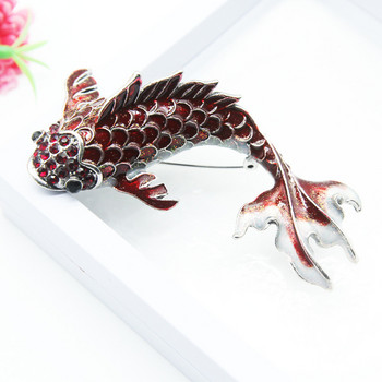 Зелена емайлирана игла за брошка Koi Fish за мъже, жени, модна игла за ревери, парти бижута