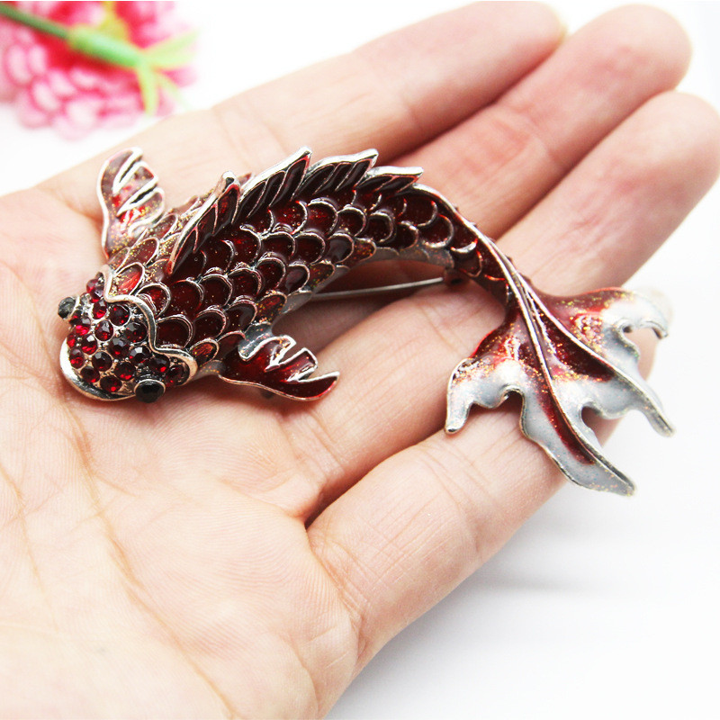 Pin broșă cu pește koi email verde pentru bărbați, femei, bijuterii de petrecere